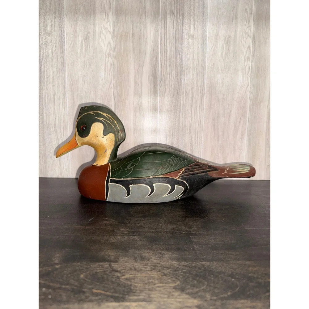 Vintage Hand Painted Wooden Wood Duck Decoy Decorative Folk Art Figurine